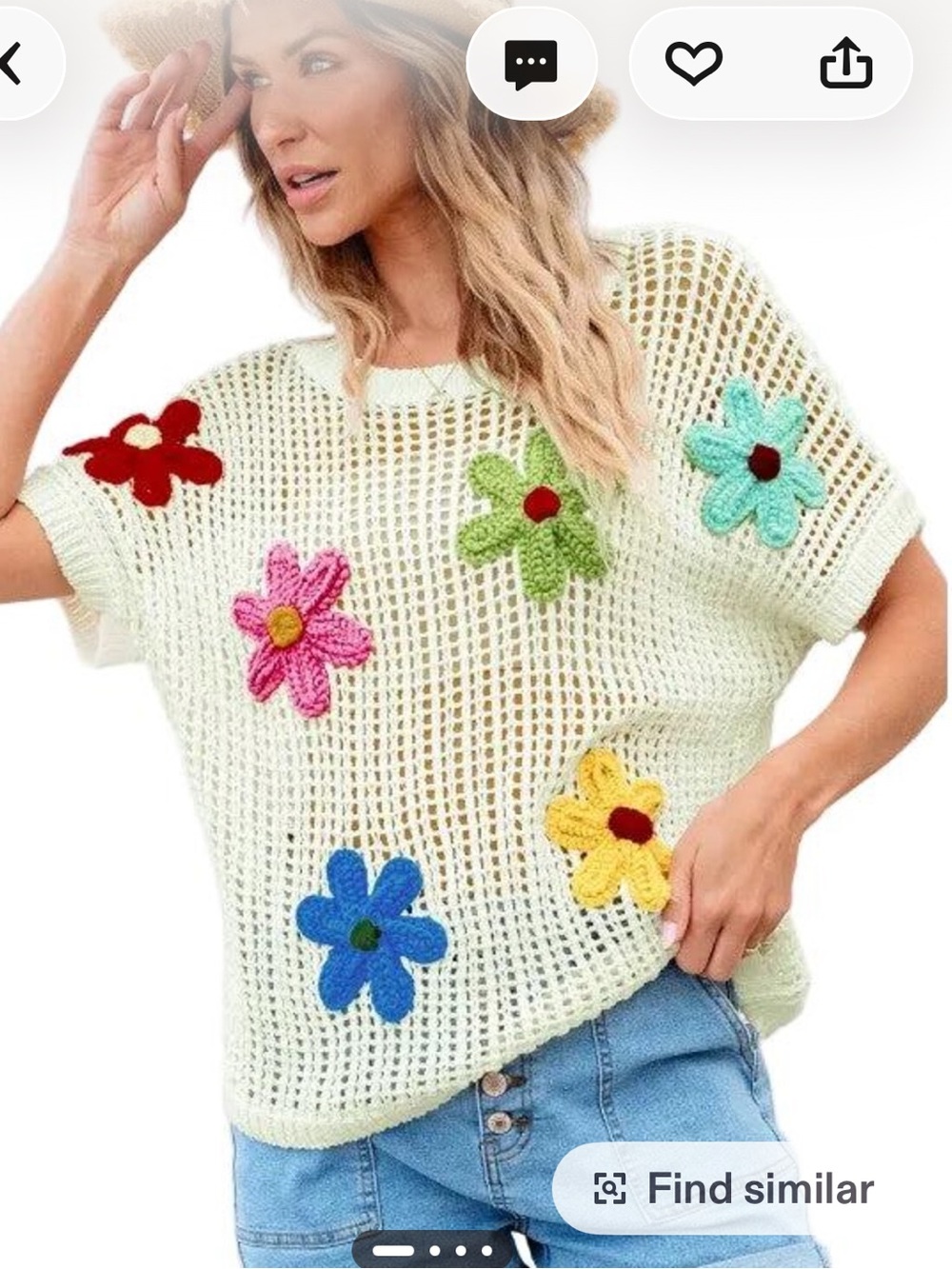 Women’s Cream Crochet Floral Short-Sleeve Top- worn a few times